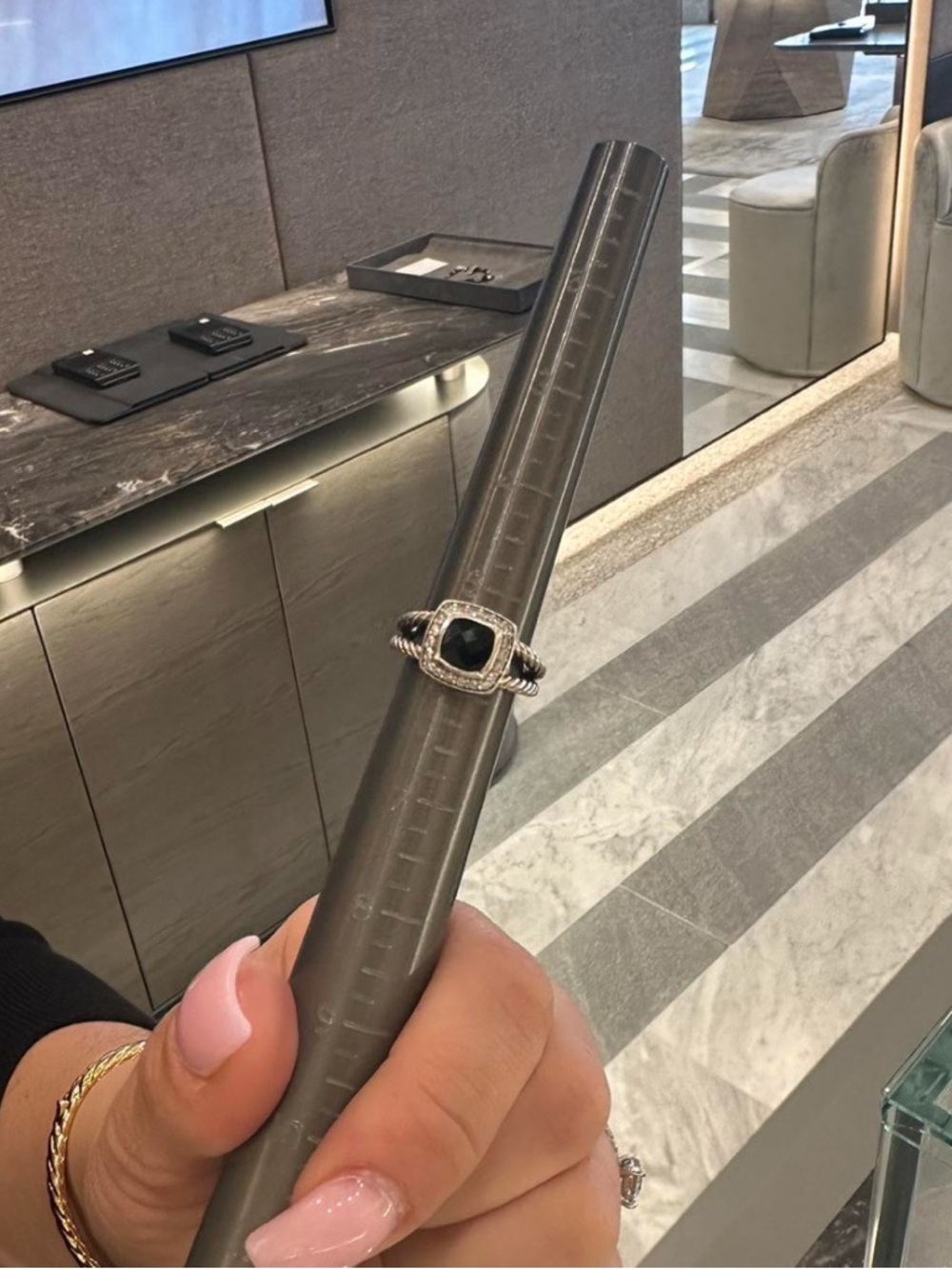 David Yurman Sterling Rope Band Ring with Black Onyx Cushion 5.5 size - Picture 5 of 5